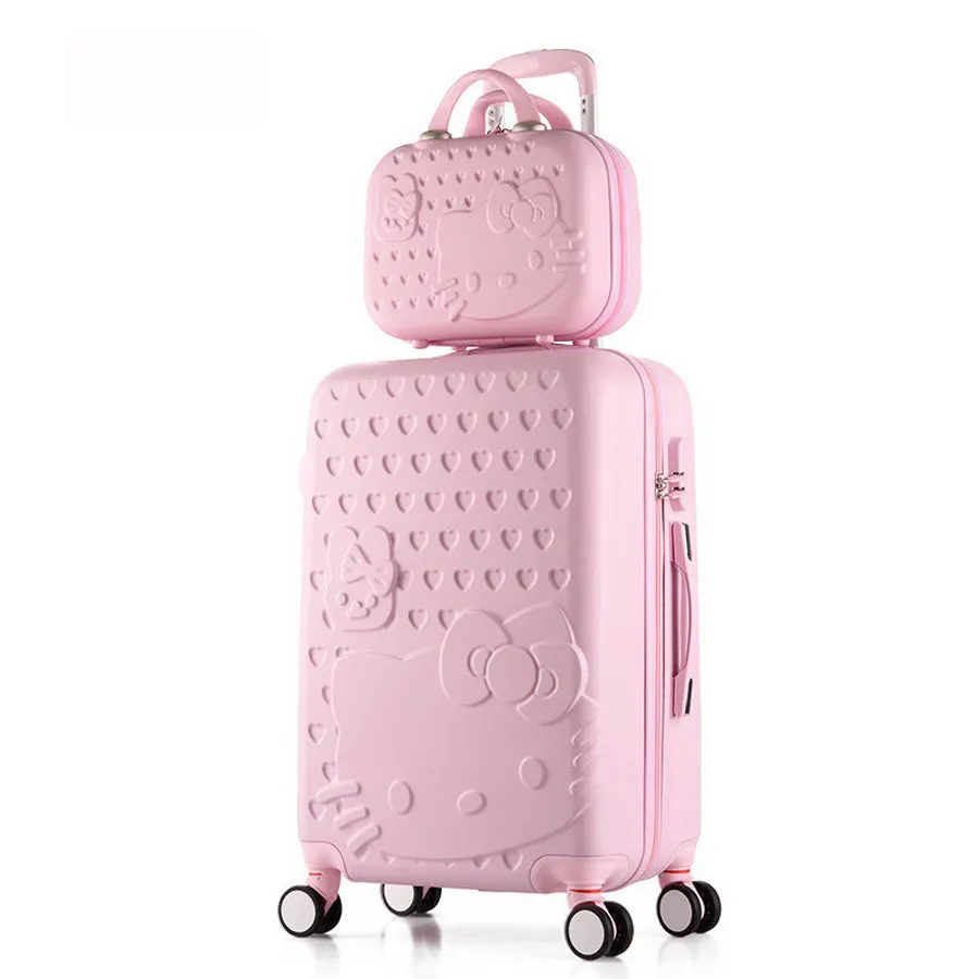 2 Pcs/Set Beautiful 14-Inch Hello Kitty Cosmetic Bag 20 24 28Inch Students Travel Luggage Trolley