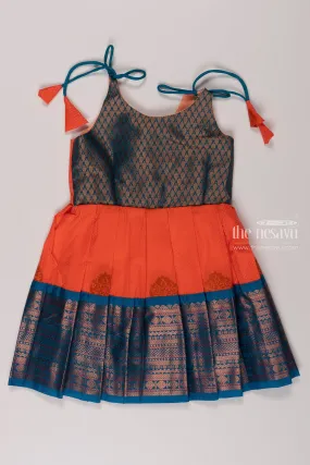 Chic Orange Silk Tie-Up Frock for Girls