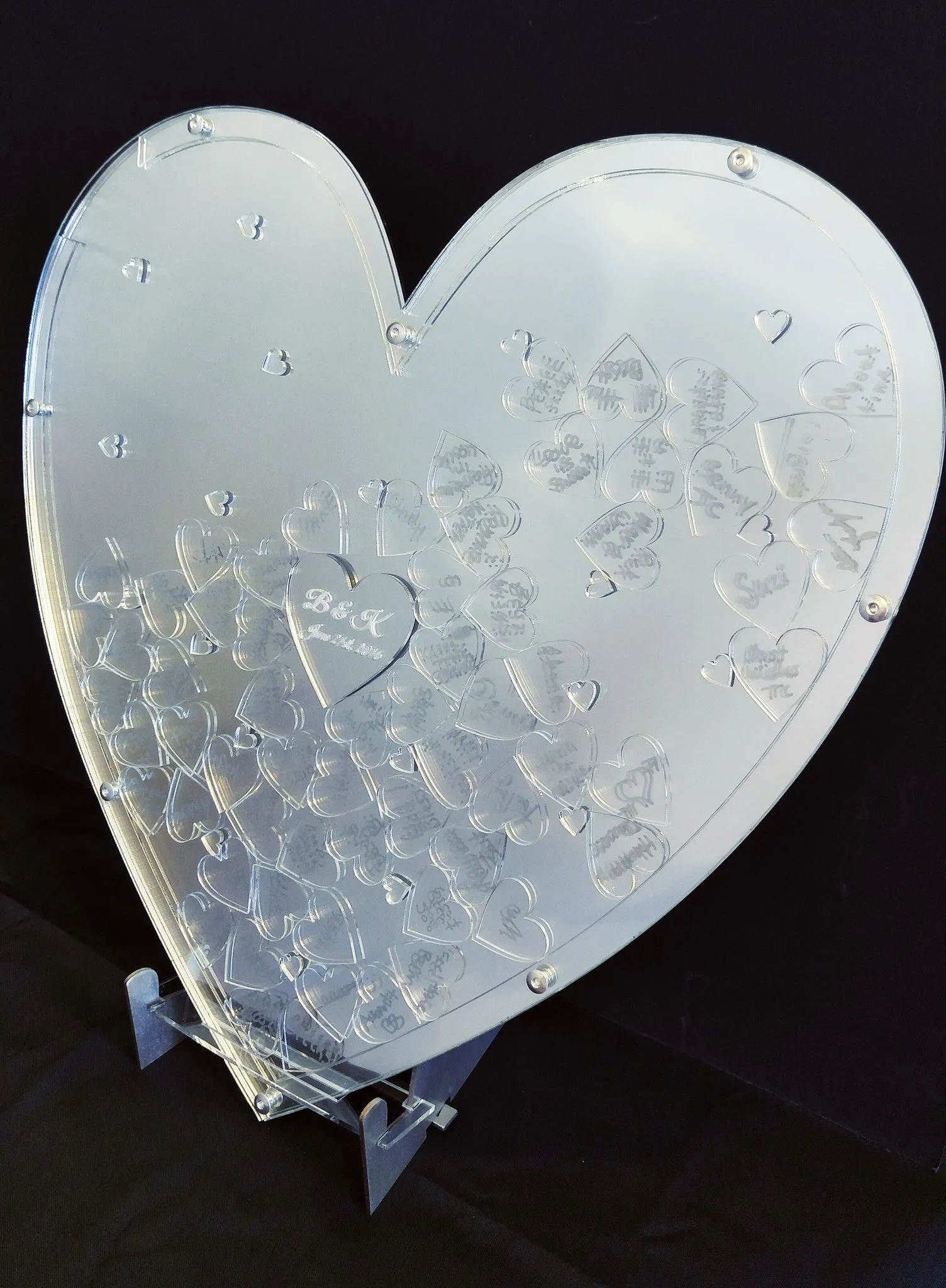 Custom Mirrored Triple Heart Drop Guest Book Alternative with 1.5" Heart Charms