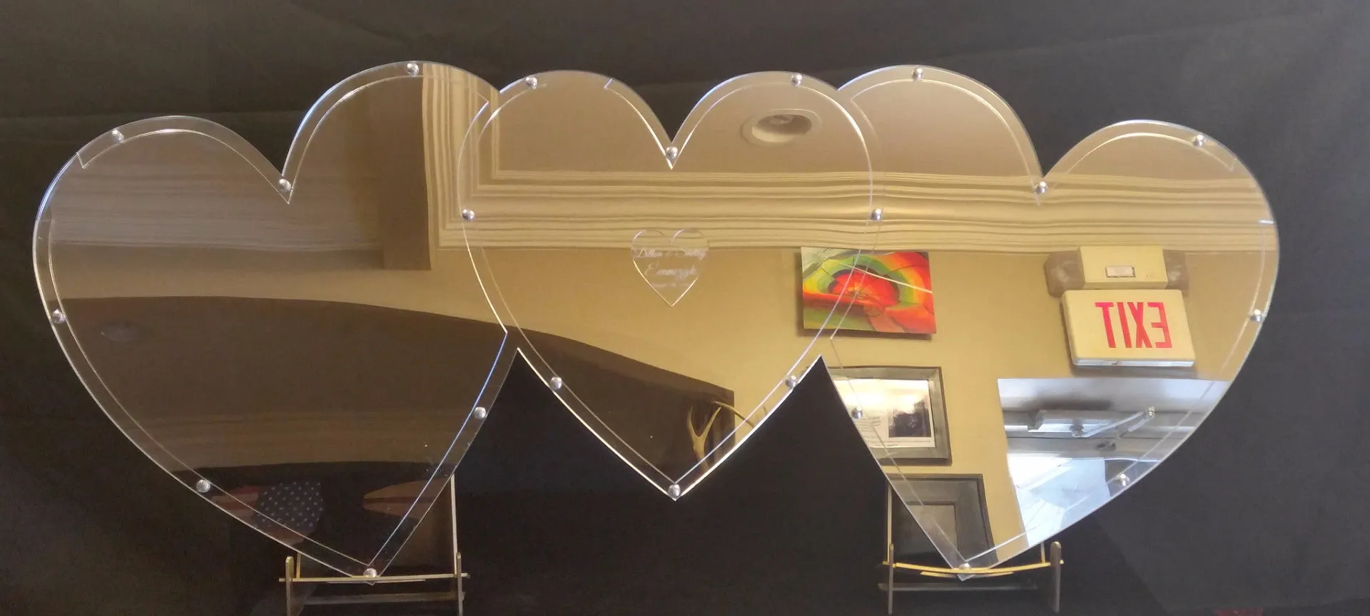 Custom Mirrored Triple Heart Drop Guest Book Alternative with 1.5" Heart Charms