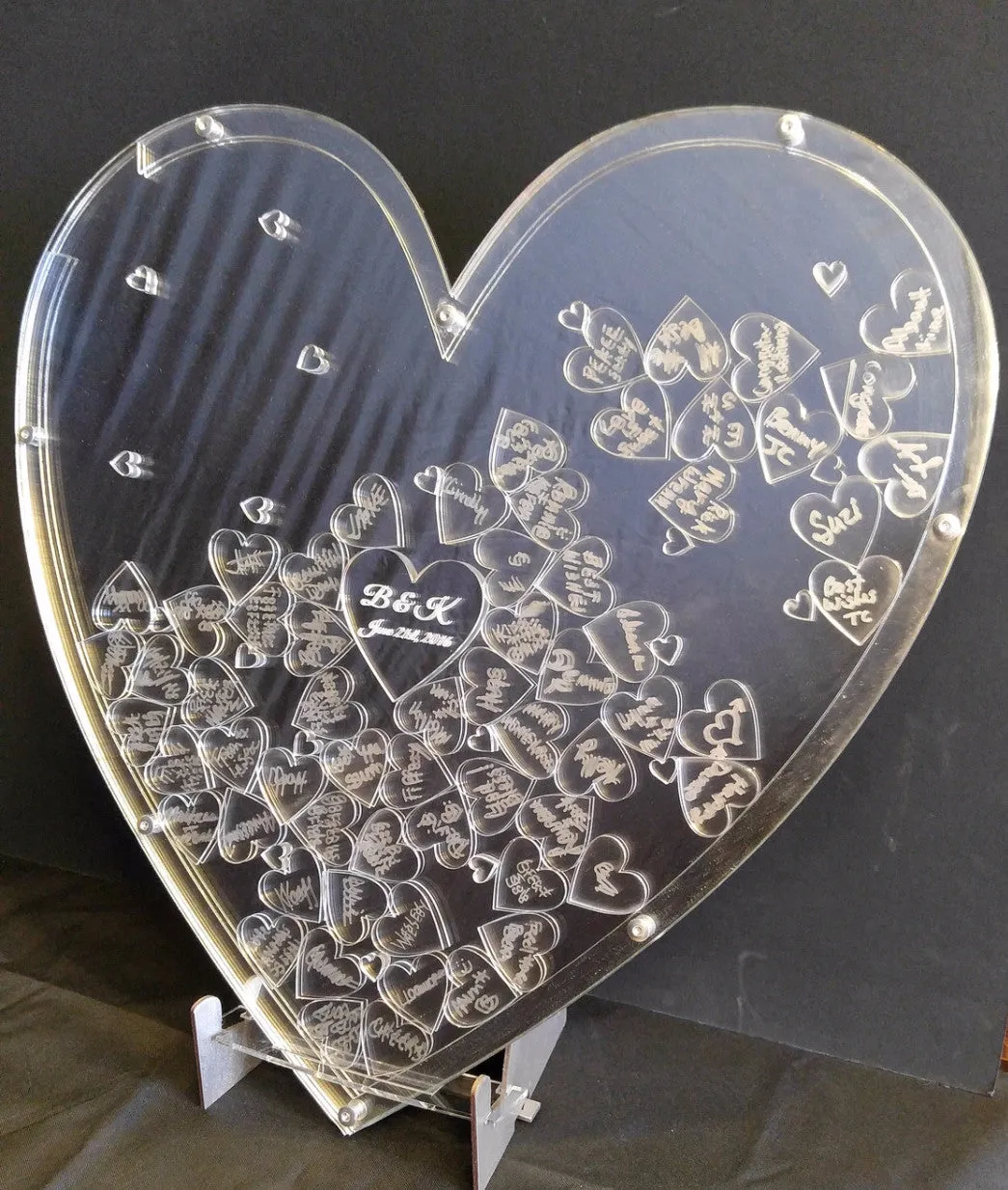 Custom Mirrored Triple Heart Drop Guest Book Alternative with 1.5" Heart Charms