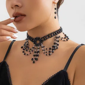 Gothic Beaded Woven Crystal Choker Necklace