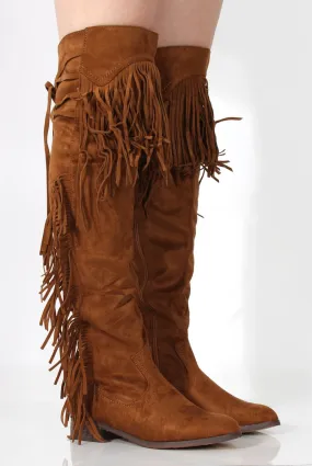 Kristen Camel Tassel Knee High Boots