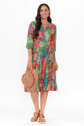 Milana Emerald Tropical Crinkle Cotton Dress