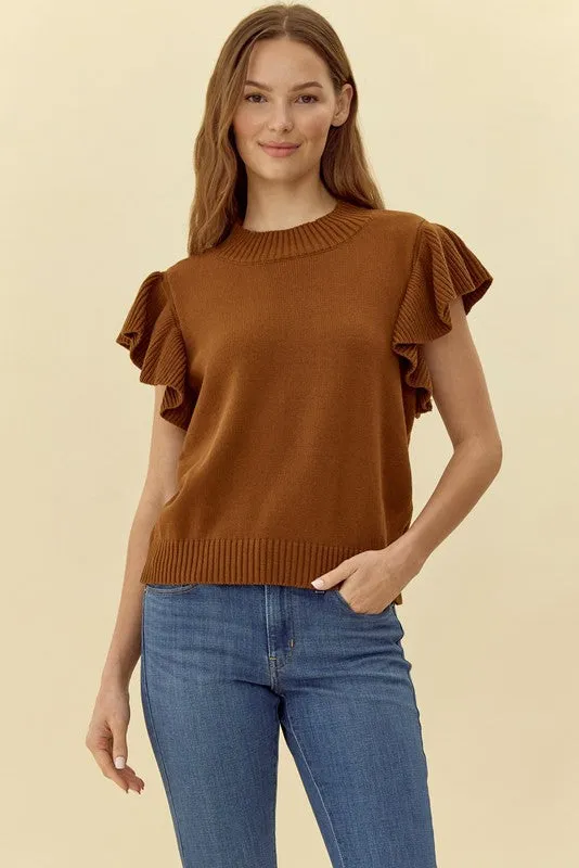 Solid Knit Top with Ruffle