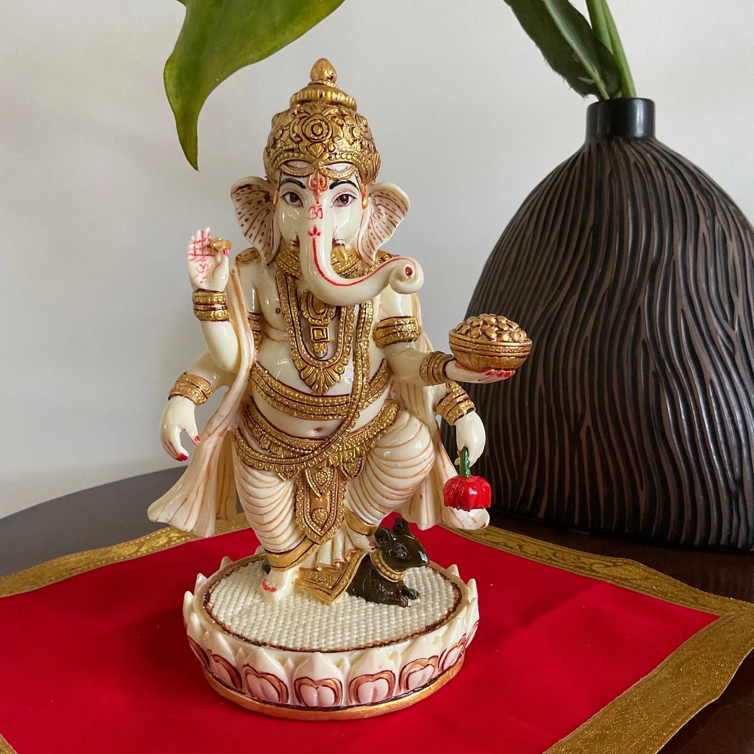 Standing Ganesha Marble Dust & Resin Idol -  Hindu God Statue - Decorative Murti