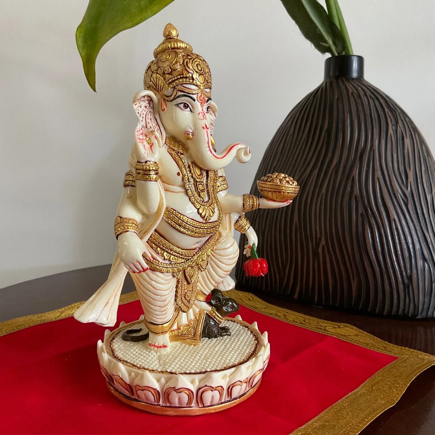 Standing Ganesha Marble Dust & Resin Idol -  Hindu God Statue - Decorative Murti