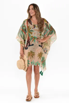 Stella Green Tropical Cotton Kaftan