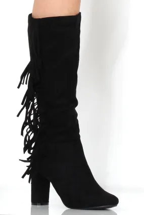 Torro Black Suede Tassel Knee High Boots